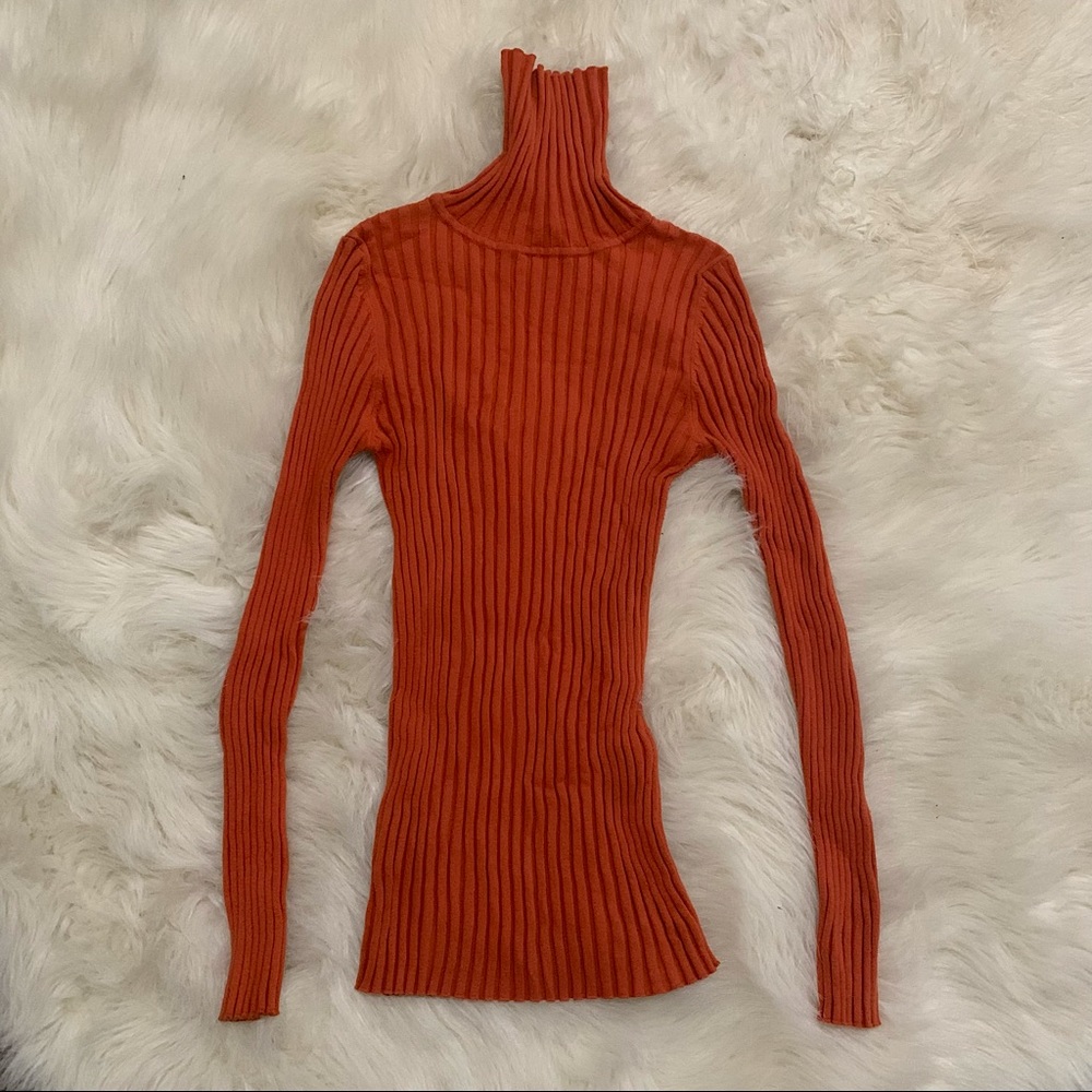 Rust Orange Ribbed Turtleneck